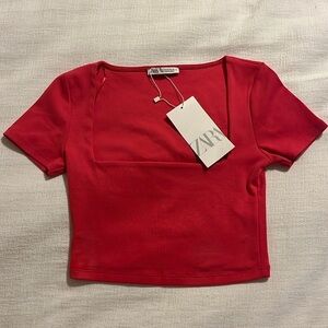 Zara Square Neck Top Hot Pink